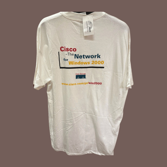 Cisco Windows 2000 T-Shirt | White Cotton Graphic | Size XL | Vintage - Picture 1 of 3